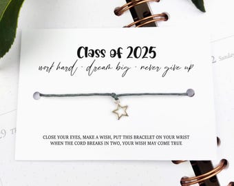 Class of 2025 School leavers gift Wish Bracelet Card, Gift for pupils students University, College Congratulation Present, shine like a star