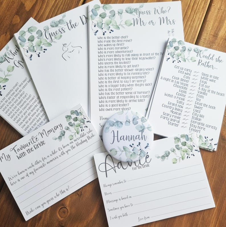 Hen do party card Games: Bridal shower decoration bag filler cards classy floral design immagine 3