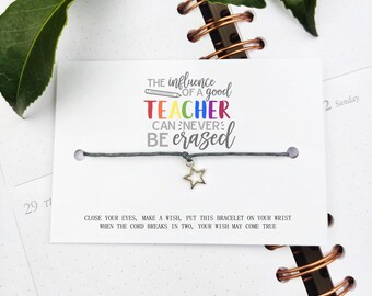 Teacher Wish Bracelet Gift: Thank You and appreciation card