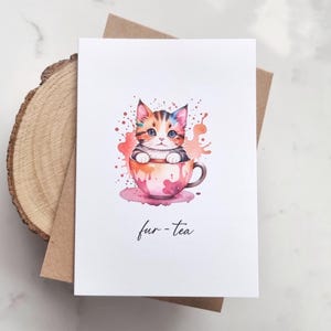 Carte d'anniversaire drôle avec fourrure-thé, trente cartes sales, cadeau mignon pour amoureux des chats, jeux de mots chat, cartes humoristiques, carte aquarelle pour elle, carte papa chat