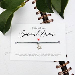Pulsera especial de deseos para nana, un deseo para el día de la madre, regalo para el día de la madre, mamá, mamá, tarjeta de regalo para nana, pulsera de deseos