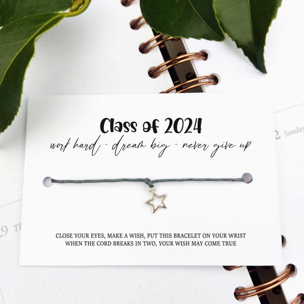 Class of 2024 School leavers gift Wish Bracelet Card, Gift for pupils students University, College Congratulation Present, shine like a star