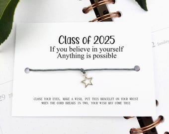 Class of 2025 School leavers gift Wish Bracelet Card, Gift for pupils students University, College Congratulation Present, shine like a star