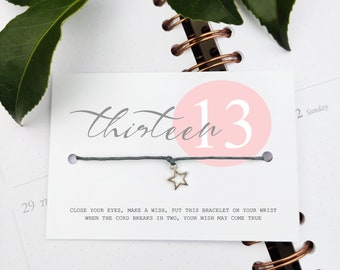 13 officially teenager HAPPY BIRTHDAY gift, Wish Bracelet, A little birthday wish for you, for Him/ Her Friendship best wishes, token gift