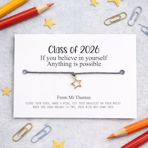 Personalised School Leavers Gift for Students, Teacher to Pupil Gift, Class of 2026 Good luck Wish Bracelet
