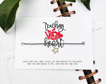 Teacher Wish Bracelet Gift: 'Teaching is a Work of Heart' Charm