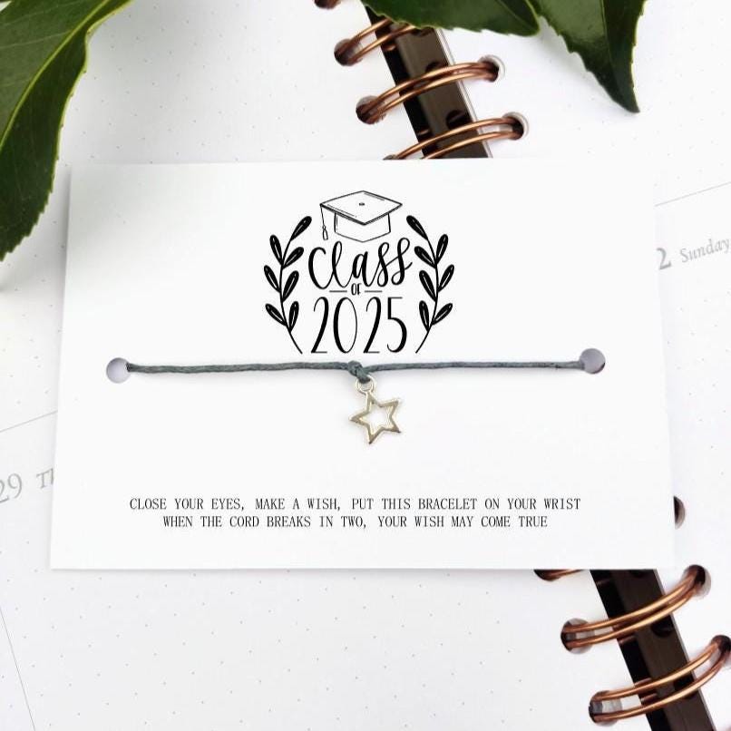 Class of 2025 School leavers gift Wish Bracelet Card, Gift for pupils students University, College Congratulation Present, shine like a star