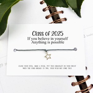 Pulsera de deseos con regalo para los que terminan la escuela en 2025, regalo para alumnos, estudiantes, universidad, regalo de felicitación para la universidad, brilla como una estrella