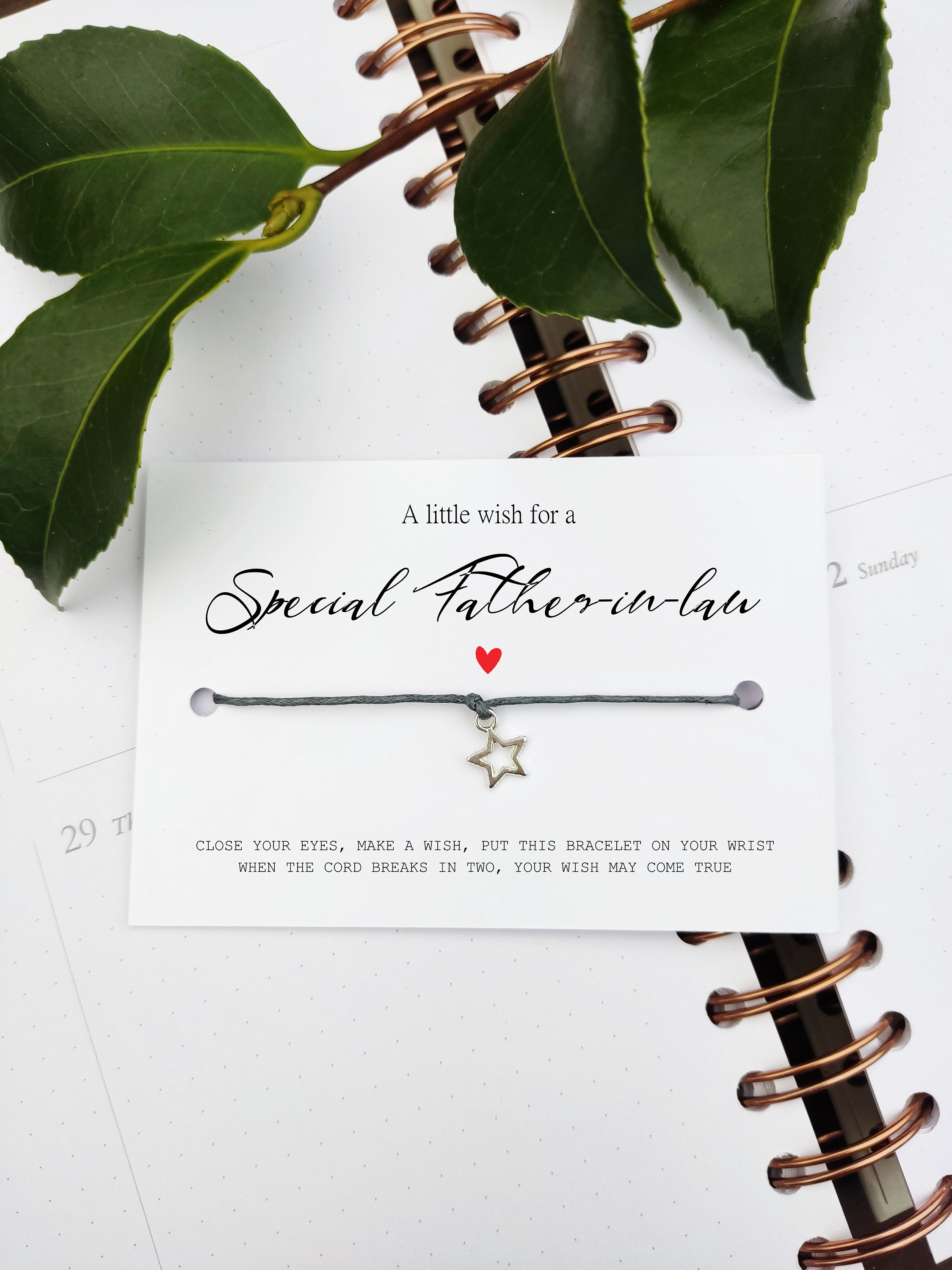 Special father-in-law wish bracelet, A Mother's Day Wish Mother's Day Gift Mum Mummy Nan Nanna gift Card Wish bracelet