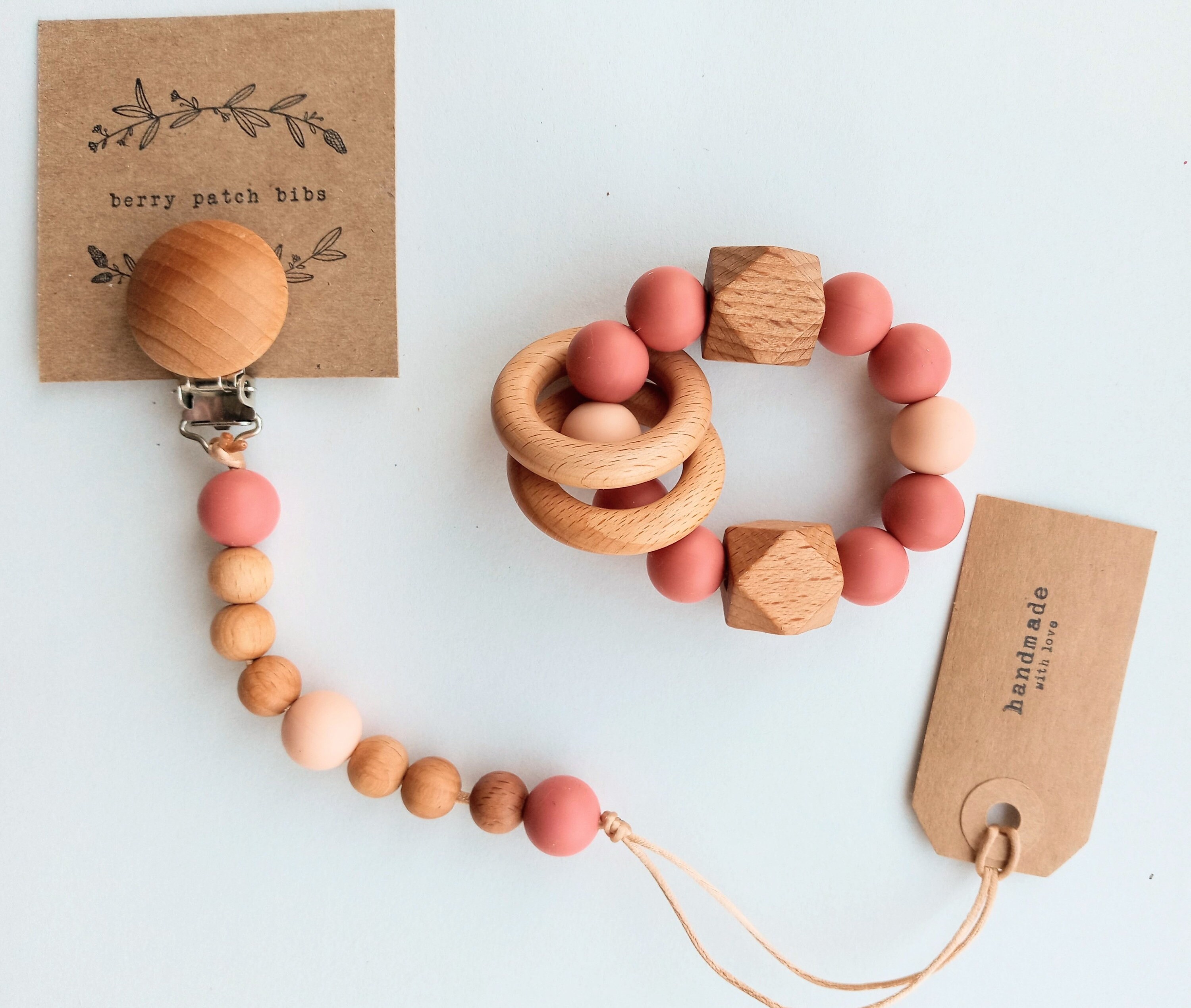 Personalized Wooden Teething Toy Pacifier Clip Rattle Toy Gift Box Baby Shower