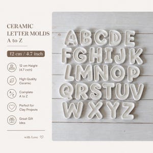 Peut inclure: Moules à lettres en céramique blanche, de A à Z, pour projets d'argile. Chaque lettre mesure environ 12 cm de haut. L'image comprend le texte "CERAMIC LETTER MOLDS A to Z" et "12 cm / 4.7 inch".