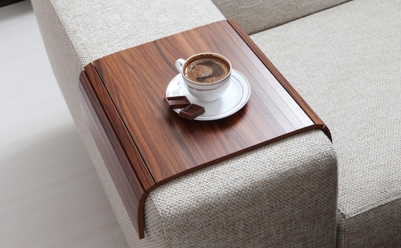 KNDC/8TB - Handmade Flexible Ottoman Tray – Sofa Arm Tray Organizer – Couch Armrest Table – Adjustable Wooden Furniture Protector (40–80 cm)