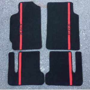 Fit For Honda Civic CRX EF SI Dohc Vtec Floor mats carpet Black Red Stripes Set