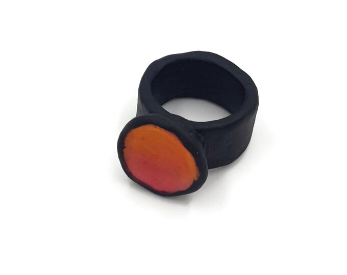 Polymer Clay Ring, Chunky Ring, Statement Ring für Frauen, Designer Ringe, Bold Ring, Wearable Art, moderne Kunst Schmuck, Geschenk für einen Freund