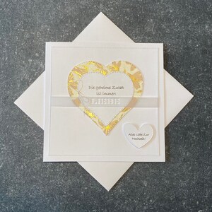 LOVE * warme trouwkaart / elegante / aanpasbare naam / datum / wit / roze / glinsterende bloemen * kleine strik