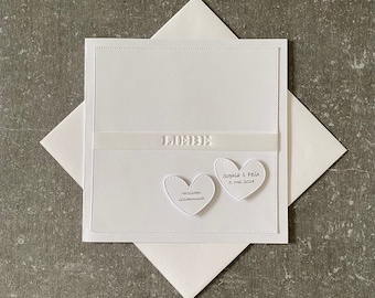 Tarjeta de felicitación de boda con la palabra / LOVE / blanca * minimalista * elegante *