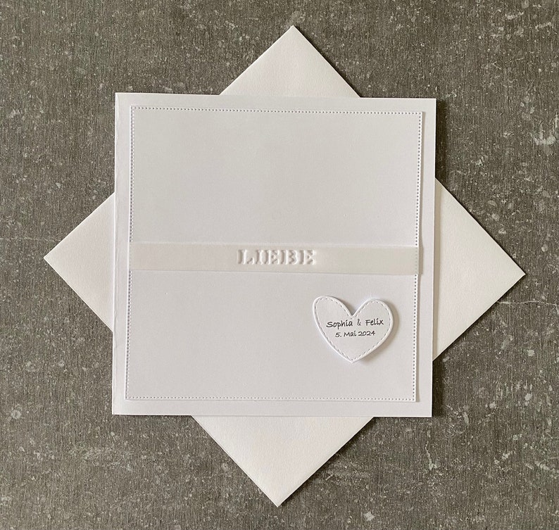 Glückwunschkarte zur Hochzeit mit dem Wörtchen / LIEBE / weiß minimalistisch edel Bild 5