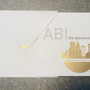 Edele kaart voor de Abitur * ABIns avontuur * gepersonaliseerd * aangepaste tekst mogelijk / wit / minimalistisch / modern / goud contant geschenk