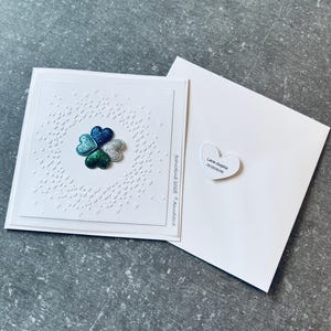 Felicitatiekaart voor schoolinschrijving "Klaverblad" | 1e schooldag | Terug naar school | gepersonaliseerd | voucher | contant cadeau blauw groen zilver lichtblauw
