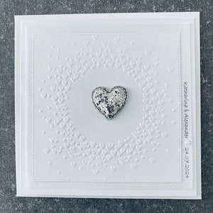 Carte de mariage * Noces d'argent * Noces d'or avec cœur pailleté blanc / or / argent minimaliste * nom et date personnalisés
