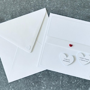 Carte de vœux de mariage avec coeur en micro velours / rouge / * minimaliste * élégant * LOVE personnalisé nom date compartiment à argent blanc