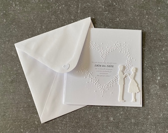 Carte de félicitations de mariage "Side by Side" blanc / texte élégant / affectueux * personnalisable