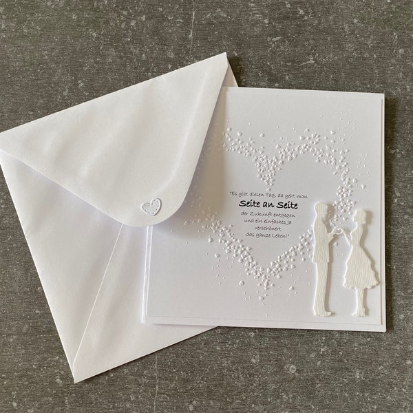 Carte de félicitations de mariage "Side by Side" blanc / texte élégant / affectueux * personnalisable