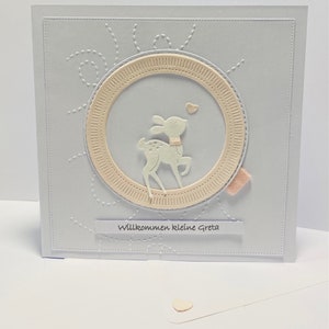 Carte douce *Bambi* pour la naissance d'une fille personnalisée dans de beaux tons roses ou neutres - enveloppe douce incluse