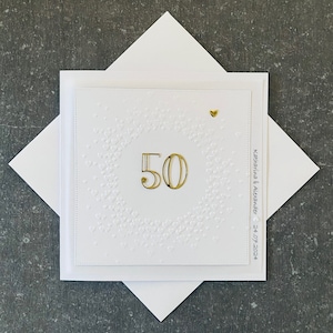 Carte pour les noces d'or / 50 / blanc / or / minimaliste * nom et date personnalisés perle