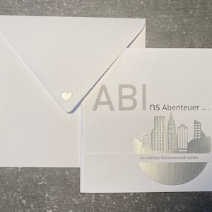 Tarjeta elegante para el Abitur * ABIns Adventure * personalizada * texto personalizado posible / blanca / minimalista / moderna / plateada