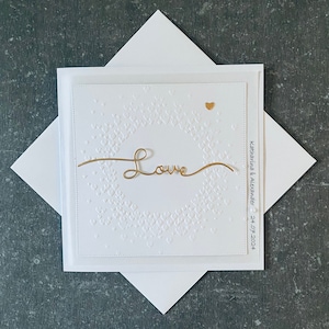 Carte de mariage * Noces d'argent * Noces d'or avec le mot Amour blanc / or / argent minimaliste * nom et date personnalisés