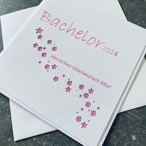 Carte pour le Bachelor 2024 * étoile * personnalisée * compartiment argent * prénom * étiquette blanc/rosé sur l'enveloppe + coeur