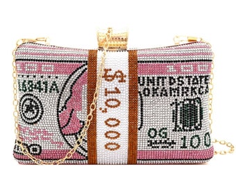 Pink Bling Banded Cash Luxury Clutch