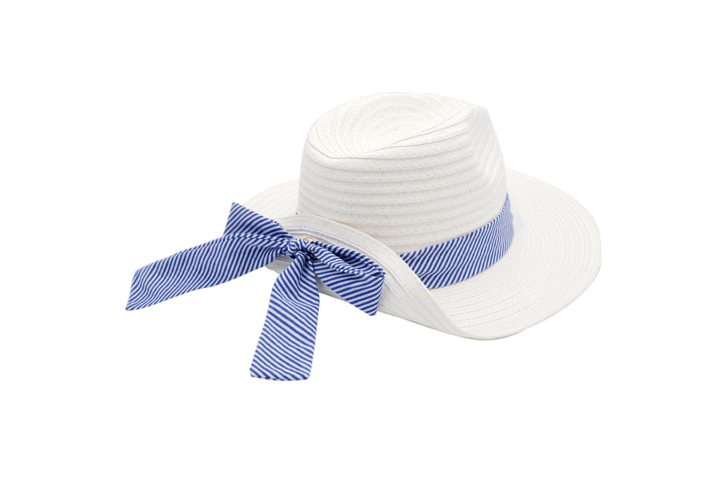 White Navy Striped Bow Fedora - Etsy display picture 3