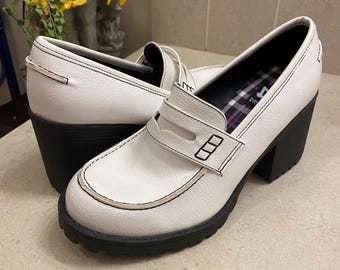 Dirty Laundry White Platform Loafer Heels with Black Block Heel
