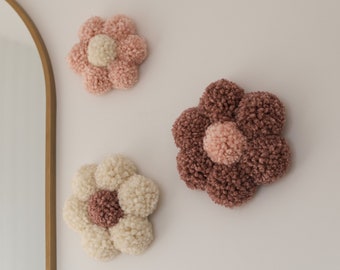 Pom Pom Daisies Set | Handmade Pom Pom Daisy Wall Hangings | Wall Flowers | Ellana Collective