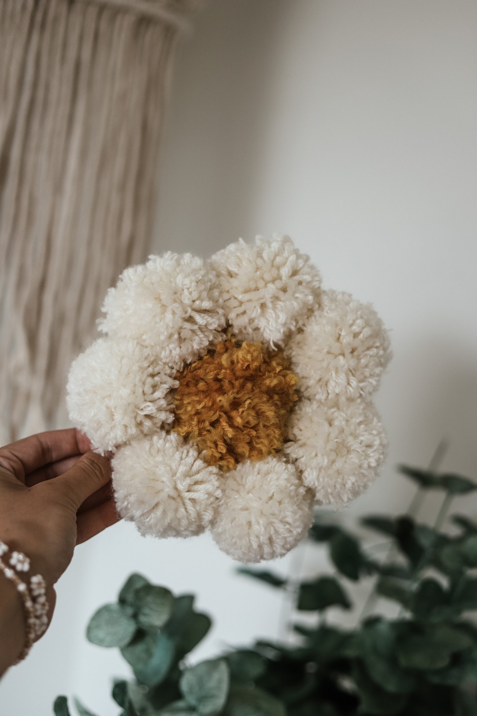 Pom Pom Daisies Set Handmade Pom Pom Daisy Wall Hangings | Etsy
