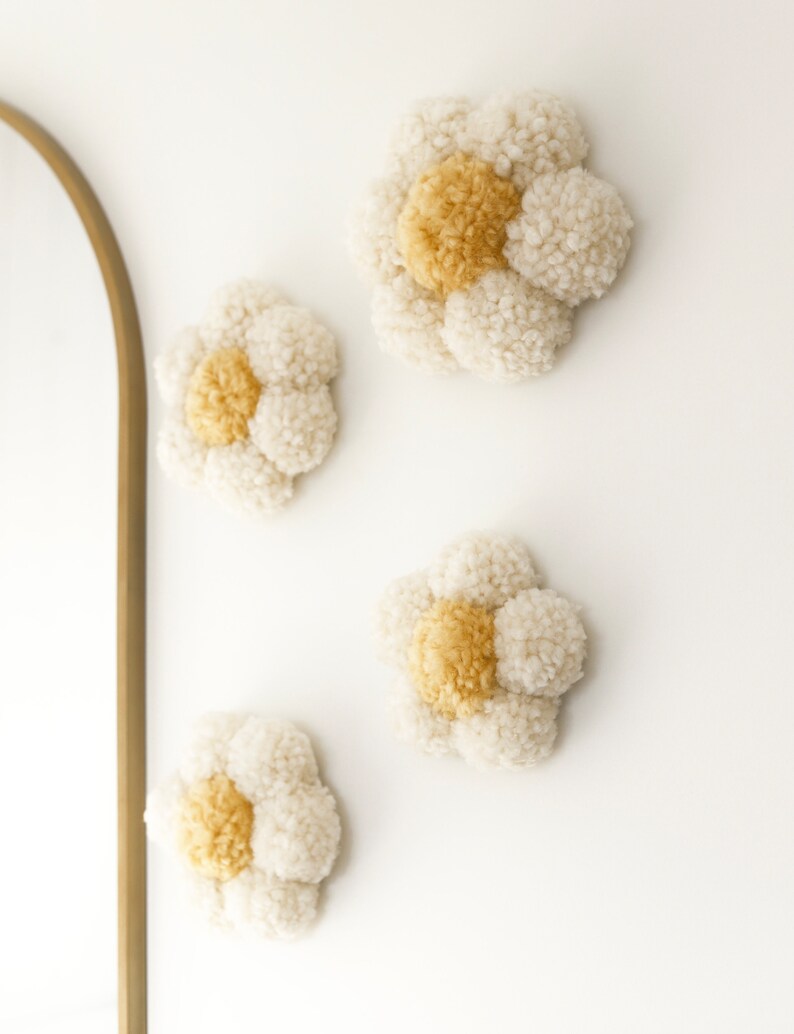 Pom Pom Daisies Set Handmade Pom Pom Daisy Wall Hangings Wall Flowers Ellana Collective image 2