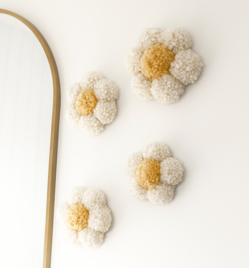 Pom Pom Daisies Set Handmade Pom Pom Daisy Wall Hangings Wall Flowers Ellana Collective image 3