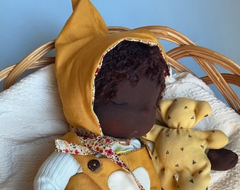 Custom Waldorf Baby Doll 16 Inch – Dark Skin Tone, Handmade to Order