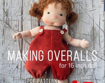 Overalls for Waldorf style baby doll 16 inches - PDF pattern and  video instructions