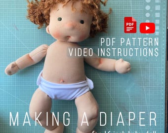 Diaper for Waldorf style baby doll 16 inches - PDF pattern and  video instructions