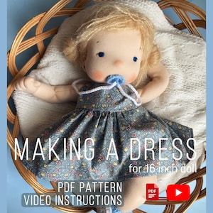 Dress for Waldorf style baby doll 16 inches - PDF pattern and  video instructions