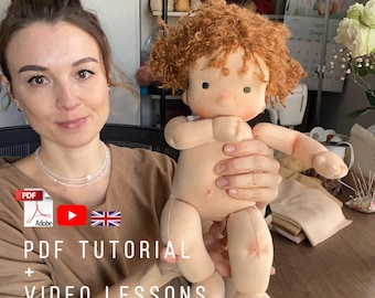 Waldorf baby doll making video lessons + tutorial (16 inch doll) - PDF pattern + step by step tutorial