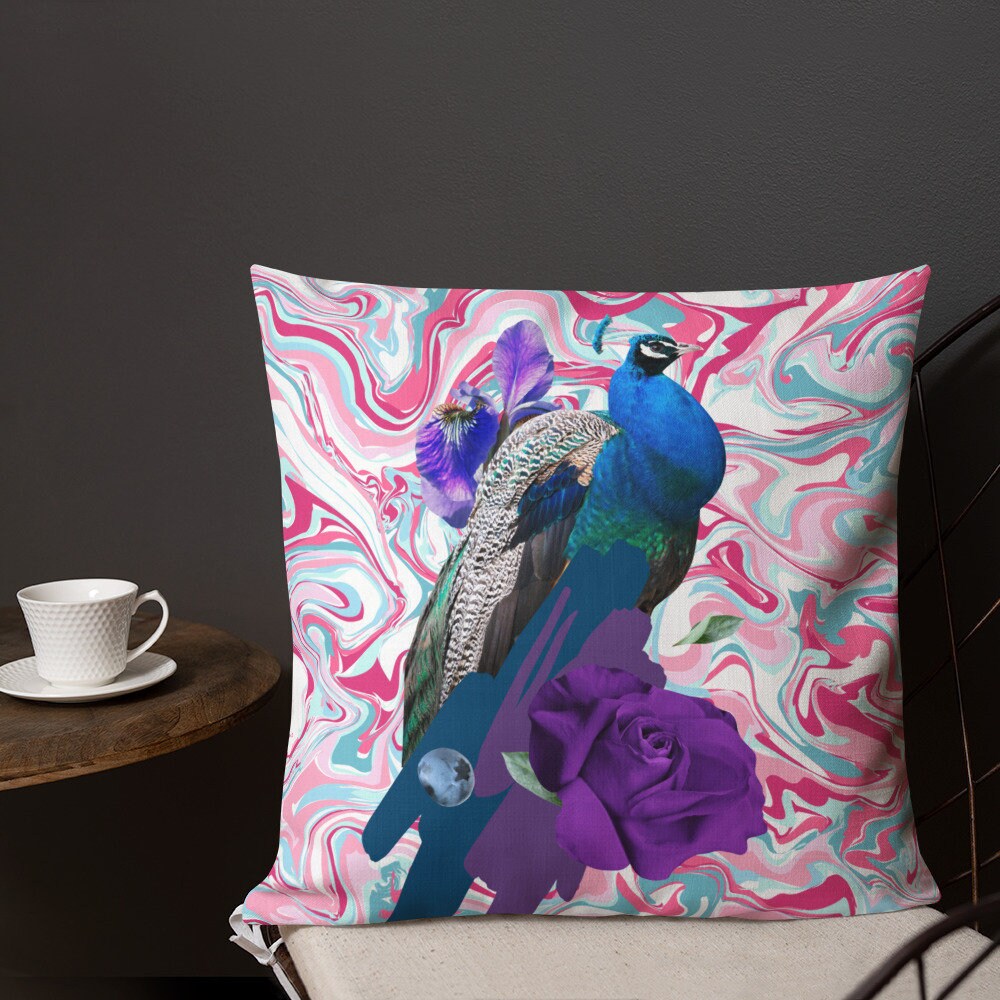 Premium Pillow colourful background-bird design | Etsy