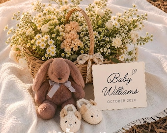 Neutral Floral Pregnancy Announcement Template, Boho Baby Reveal Canva Sign (Digital Download)