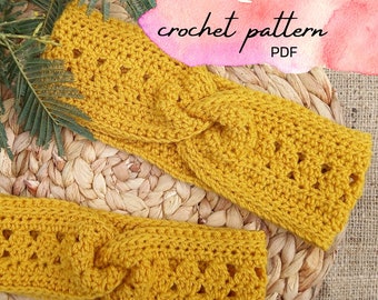 Twisted headband crochet pattern - crochet headwrap - size baby, toddler, child, adult, customizable fit - Wattle in Bloom headwrap - PDF