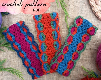 Easy Multi-color Crochet Headband Pattern; crochet earwarmer; headwrap; size baby, child, adult; 8ply DK yarn; Stash-buster project; PDF