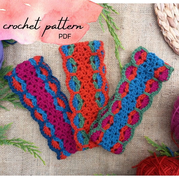 Colourful crochet headband pattern - size newborn, baby, toddler, child, adult - DK 8ply yarn - Crochet earwarmer pattern - PDF