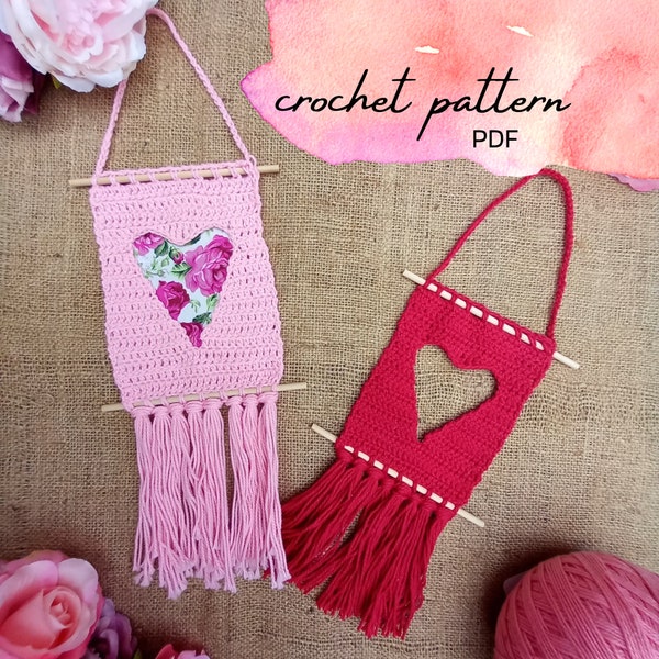 crochet heart wall hanging crochet pattern - cut out heart banner - heart crochet wall art - Mother's Day crochet - quick crochet gift PDF